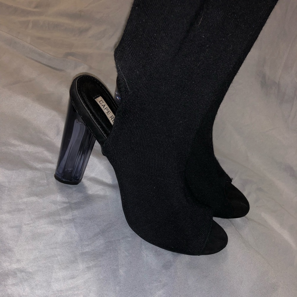 Black and clear sock heels